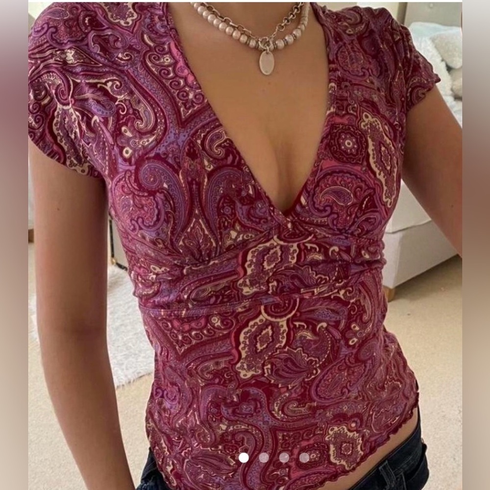 APT9 Y2K Paisley Crew-Neck Women Top - Purple L